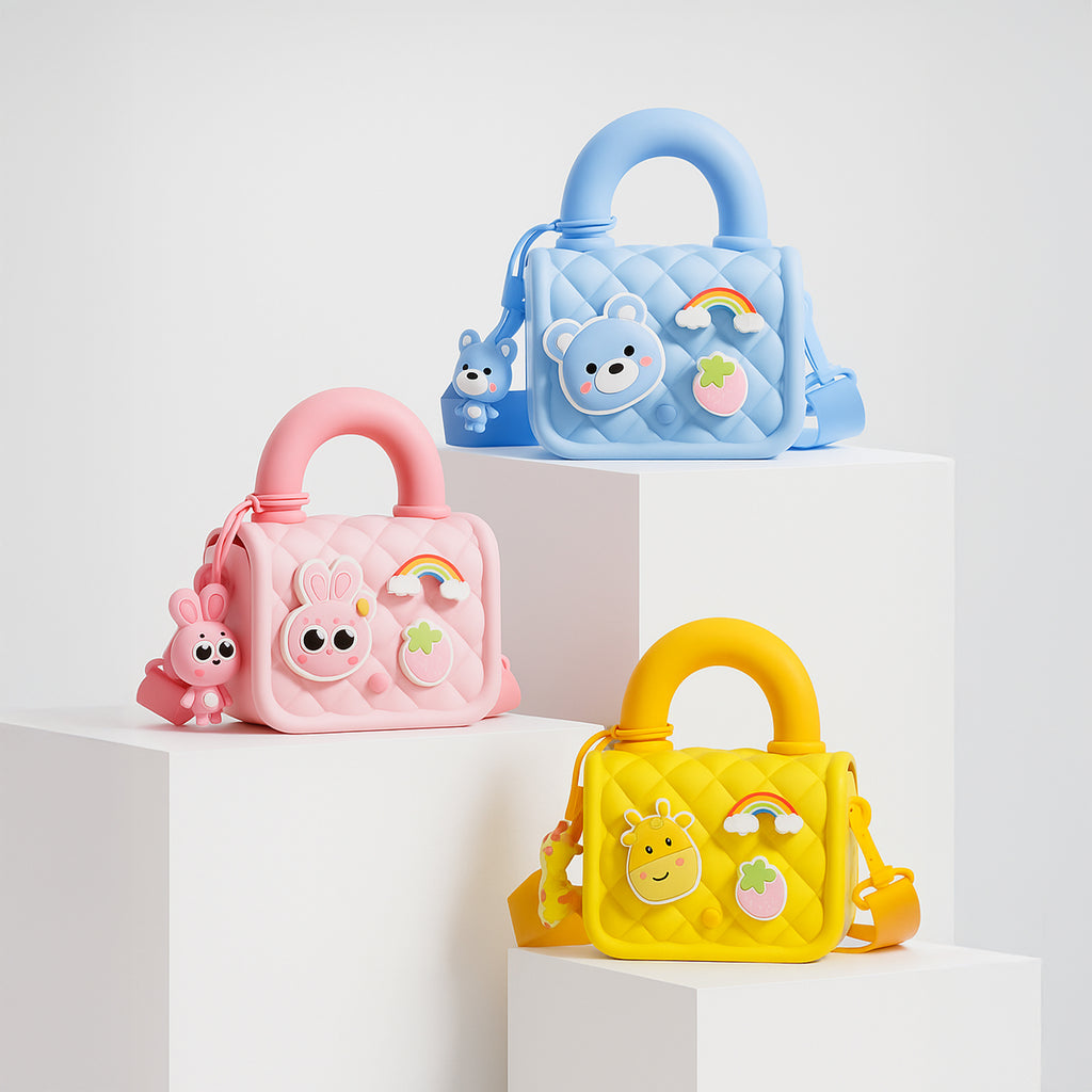 Cute Cartoon Kids Handbag – Rainbow Style Silicone Shoulder Bag for Girls