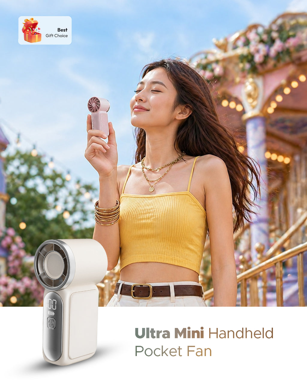 Ultra Mini Handheld Turbo Fan, 100 Speeds with Digital Display, High Speed, USB-C Rechargeable Battery, Personal Cooling Fan, Lightweight Travel Fan for Outdoor, Makeup and Office
