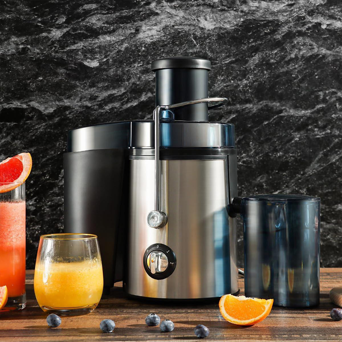 450W Juice Extractor Machine, 2-Speed Centrifugal Juicer for Whole Fruits and Vegetables, Easy to Clean with Pulp Collector and 3" Feed Port, Stainless Steel Filter