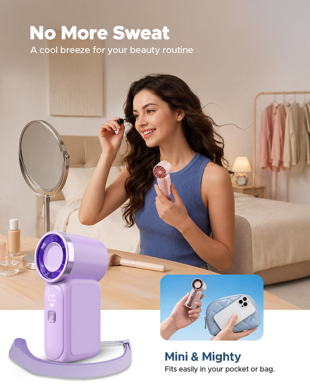Ultra Mini Handheld Turbo Fan, 100 Speeds with Digital Display, High Speed, USB-C Rechargeable Battery, Personal Cooling Fan, Lightweight Travel Fan for Outdoor, Makeup and Office