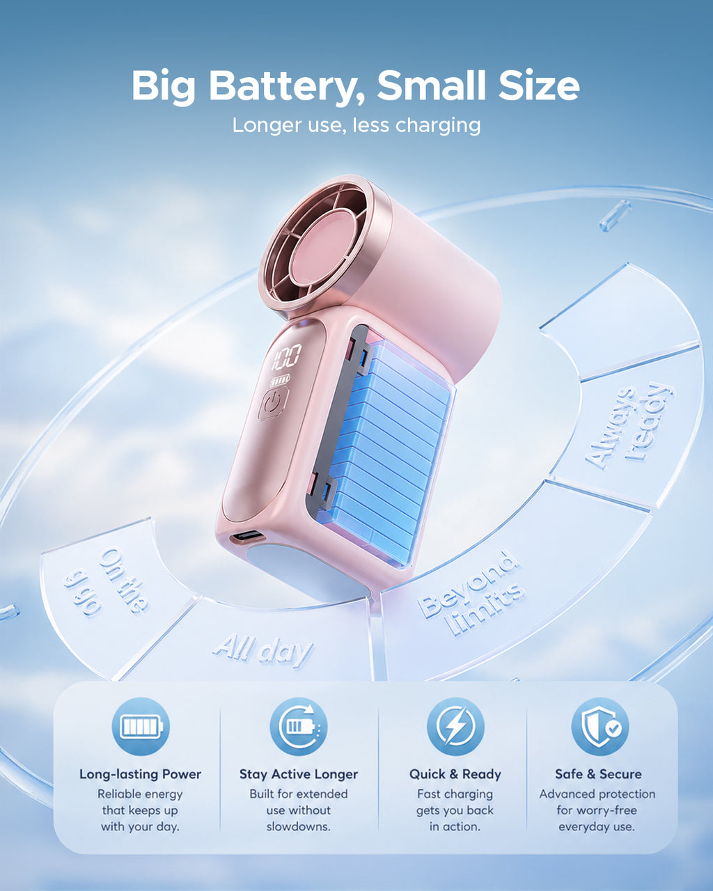 Ultra Mini Handheld Turbo Fan, 100 Speeds with Digital Display, High Speed, USB-C Rechargeable Battery, Personal Cooling Fan, Lightweight Travel Fan for Outdoor, Makeup and Office