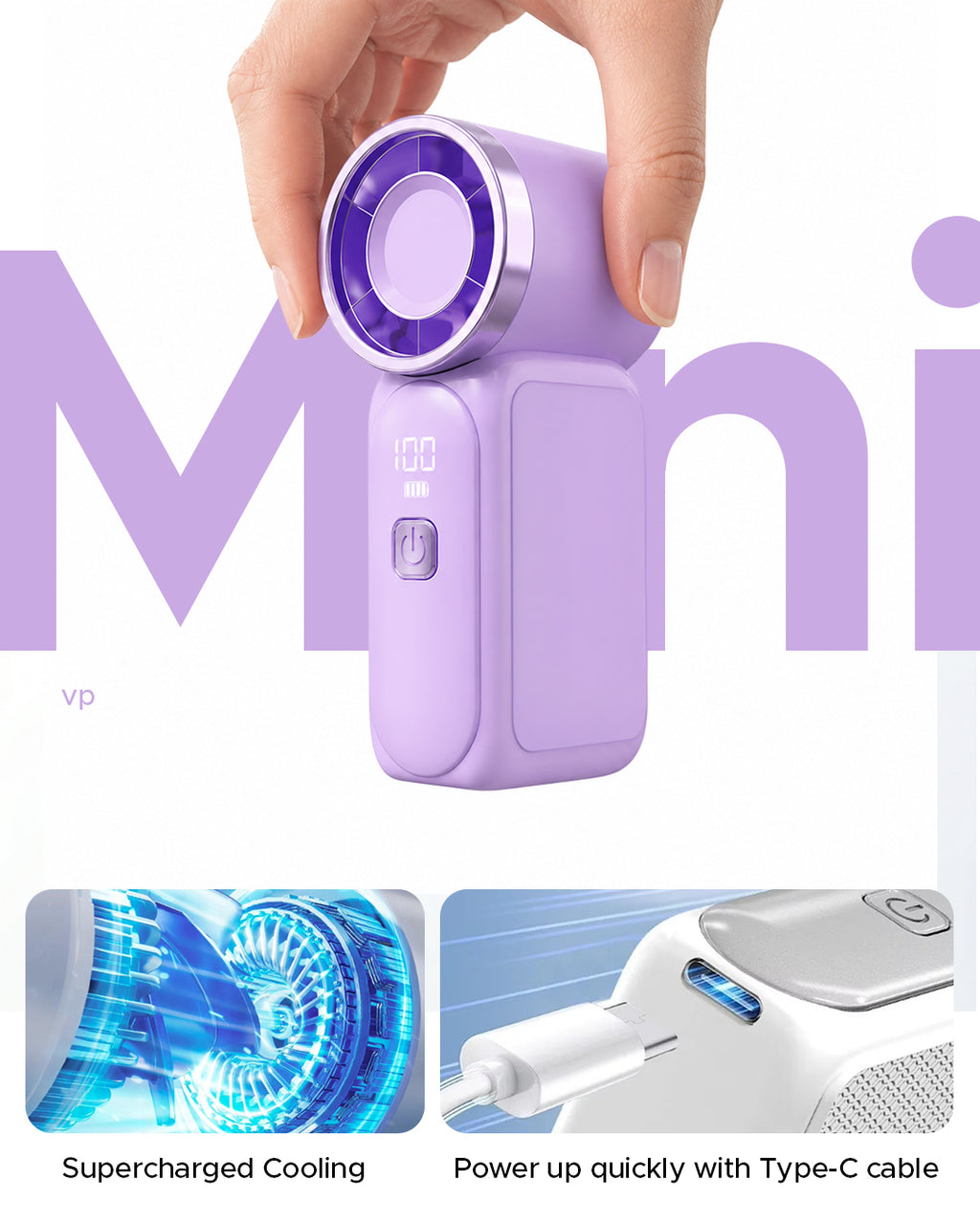 Ultra Mini Handheld Turbo Fan, 100 Speeds with Digital Display, High Speed, USB-C Rechargeable Battery, Personal Cooling Fan, Lightweight Travel Fan for Outdoor, Makeup and Office