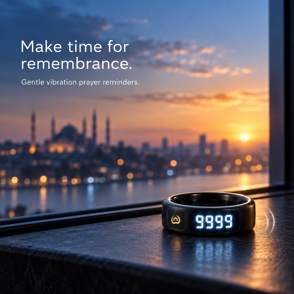 Smart Zikr Ring – Digital Tasbeeh Counter with Prayer Reminders & App Control