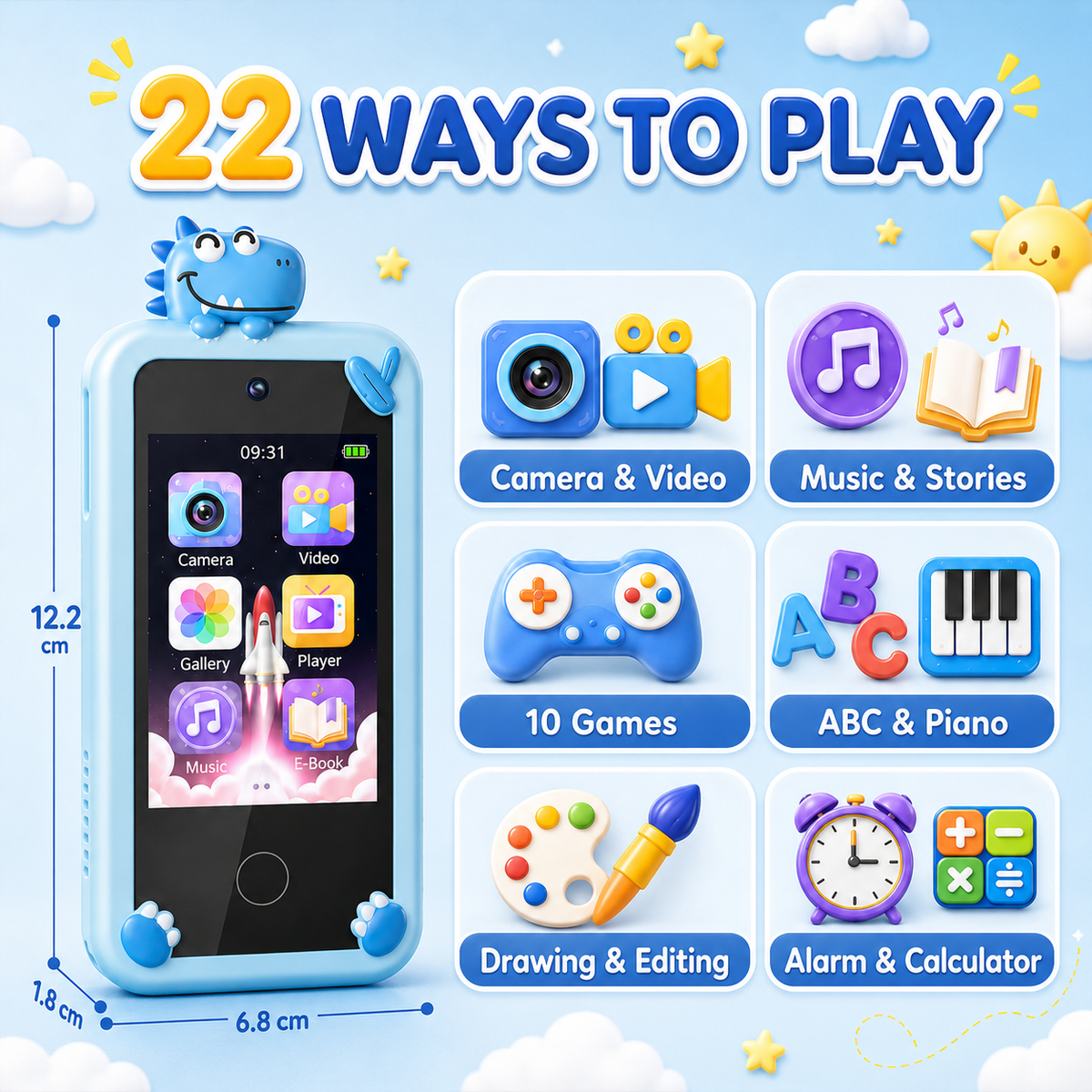 Kids Phone Toy with Dual Camera, Music & Interactive Learning Games