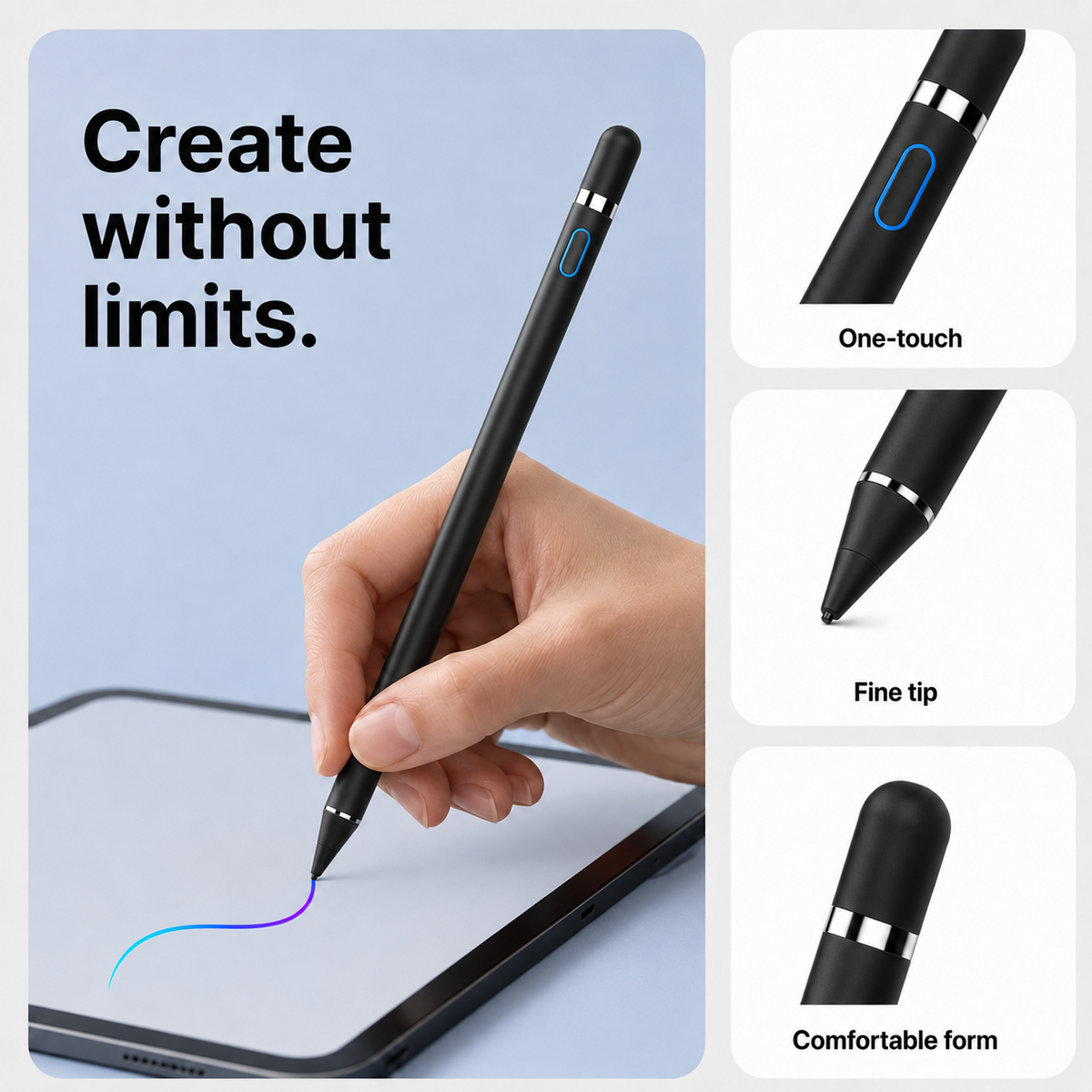 Rechargeable Active Stylus Pen for Touch Screens, 8-10H Use