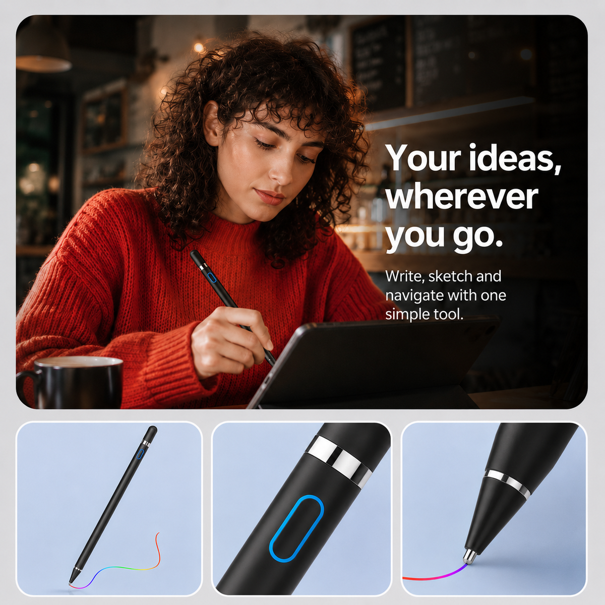 Rechargeable Active Stylus Pen for Touch Screens, 8-10H Use