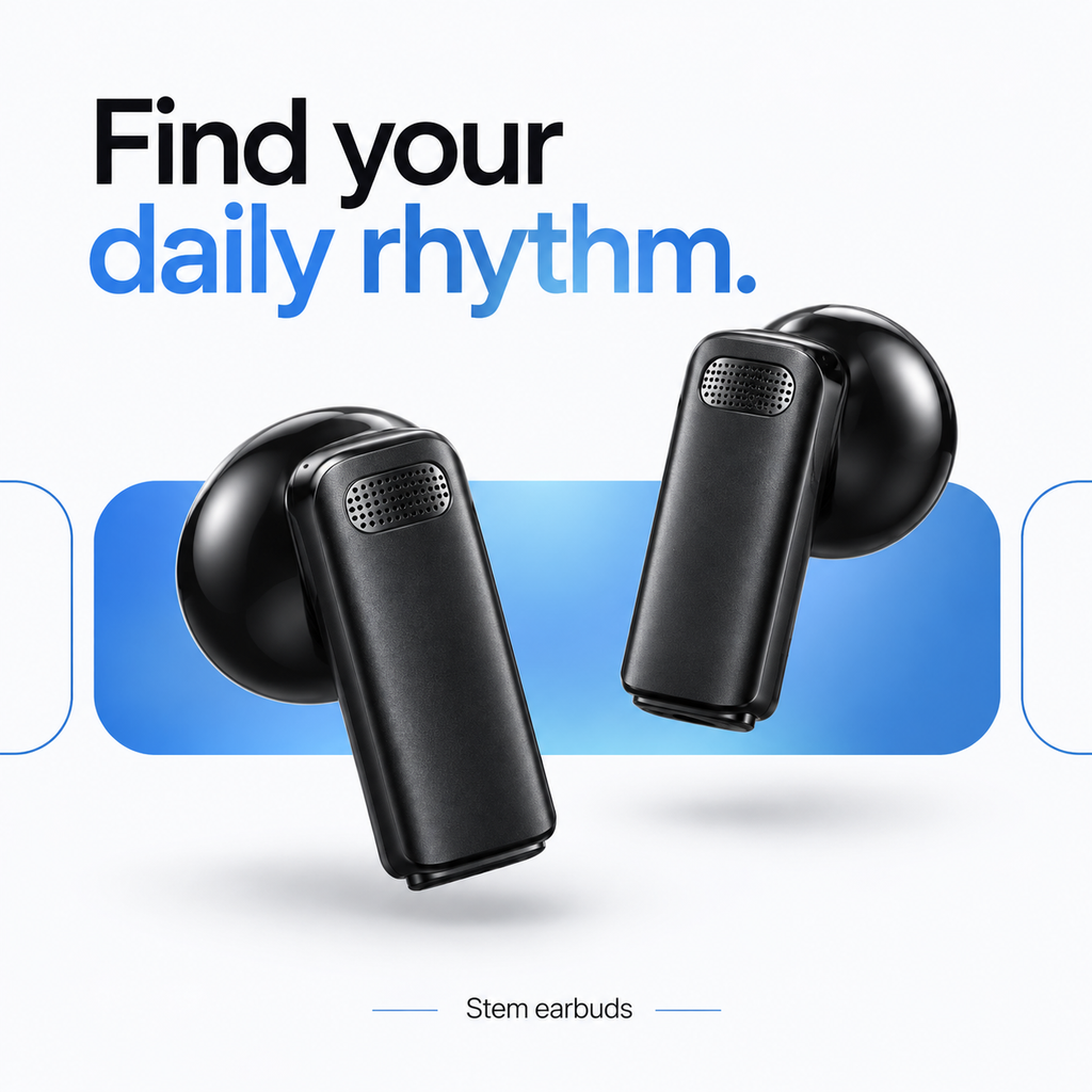 Wireless Earbuds Set with Charging Case, 3 Pairs – Stem, In-Ear and Clip-On Earphones, Black