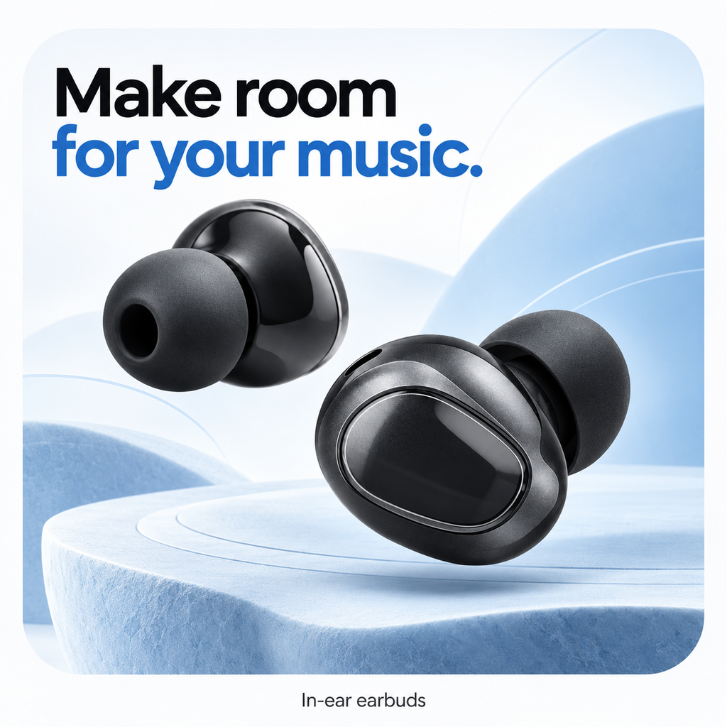 Wireless Earbuds Set with Charging Case, 3 Pairs – Stem, In-Ear and Clip-On Earphones, Black