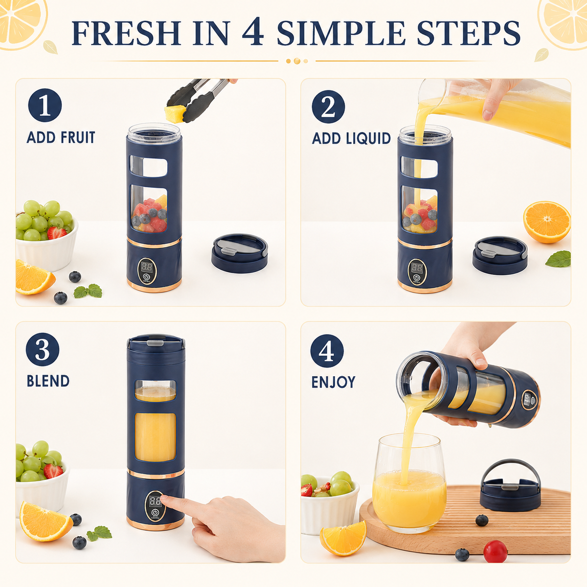 Portable Blender 450ml Rechargeable with Digital Display