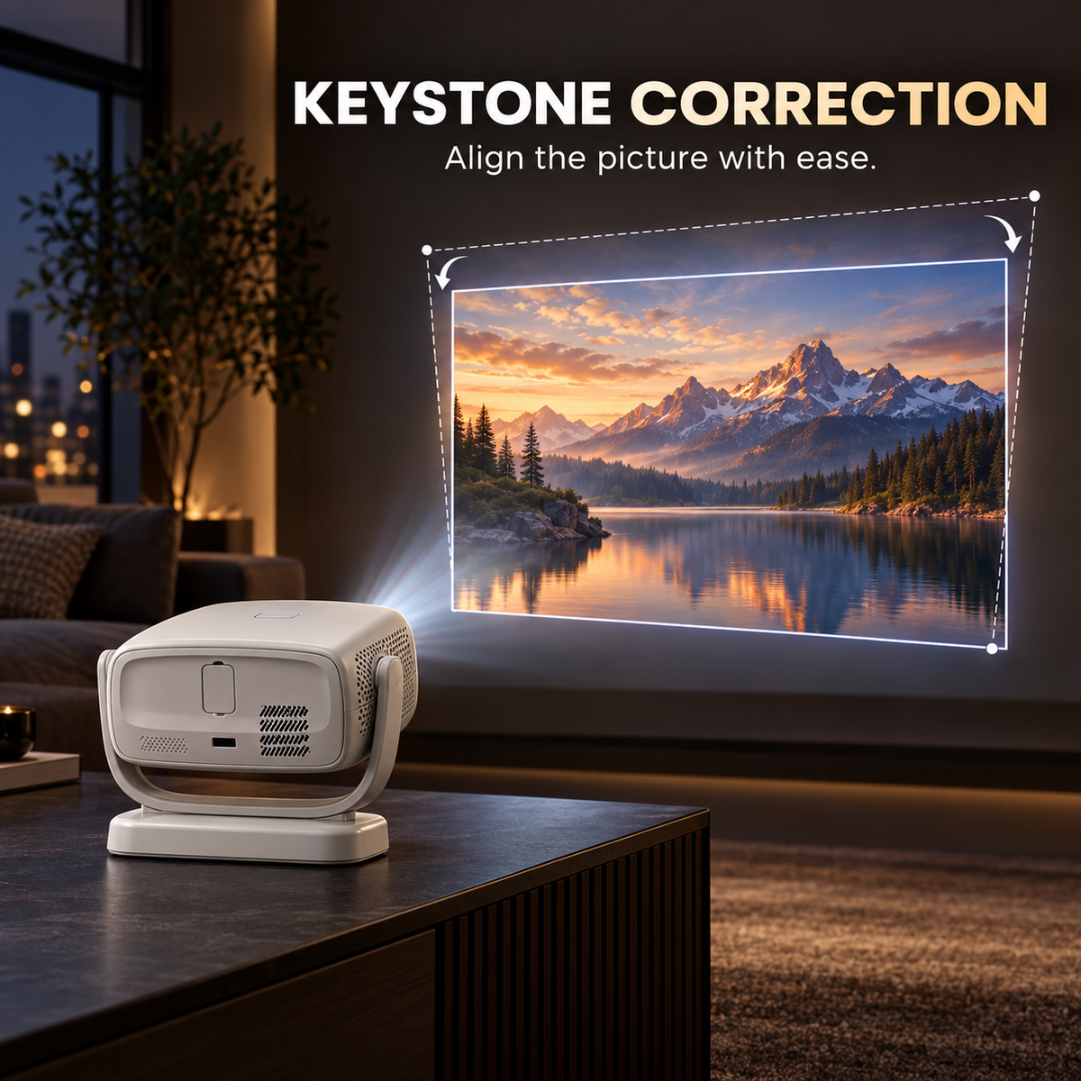 Smart Projector with Dual-Band 5G WiFi and Bluetooth, Electric Focus, Keystone Correction, 360° Rotating Stand, Screen Mirroring, Built-in Speaker, USB and HDMI Input for Home Cinema