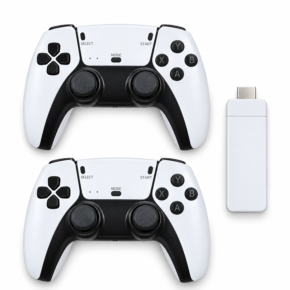 Wireless Retro Game Stick Console with 2 Controllers, 2.4G Dual Gamepads, HDMI Plug-and-Play Gaming System with USB Receiver and Cables, White
