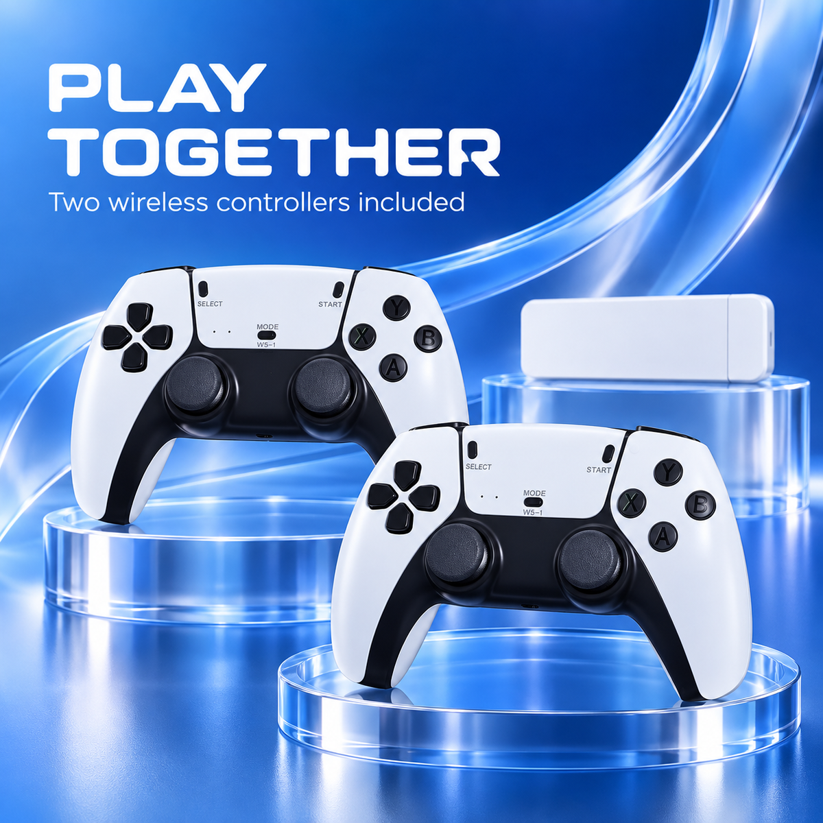Wireless Retro Game Stick Console with 2 Controllers, 2.4G Dual Gamepads, HDMI Plug-and-Play Gaming System with USB Receiver and Cables, White