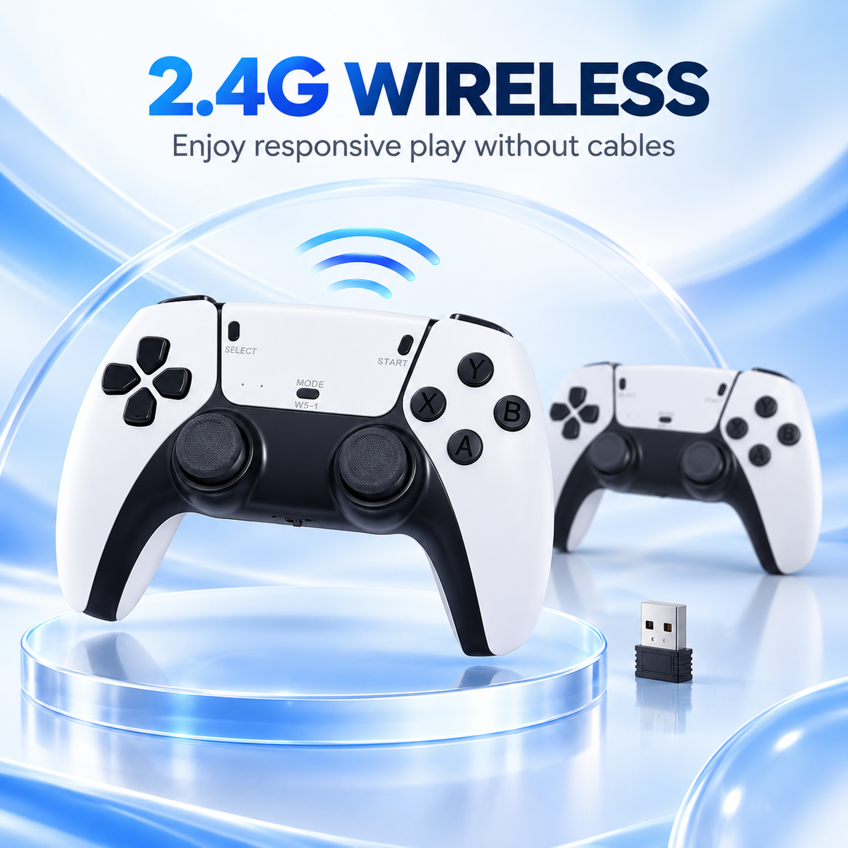 Wireless Retro Game Stick Console with 2 Controllers, 2.4G Dual Gamepads, HDMI Plug-and-Play Gaming System with USB Receiver and Cables, White