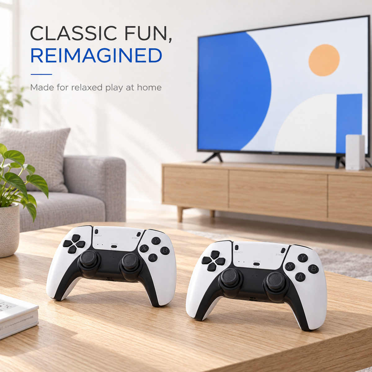 Wireless Retro Game Stick Console with 2 Controllers, 2.4G Dual Gamepads, HDMI Plug-and-Play Gaming System with USB Receiver and Cables, White