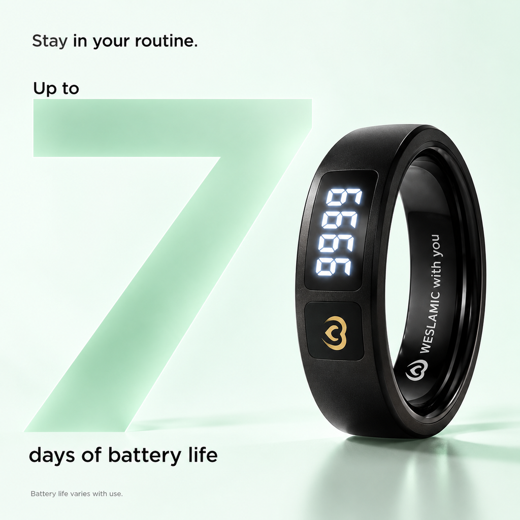 Smart Zikr Ring – Digital Tasbeeh Counter with Prayer Reminders & App Control