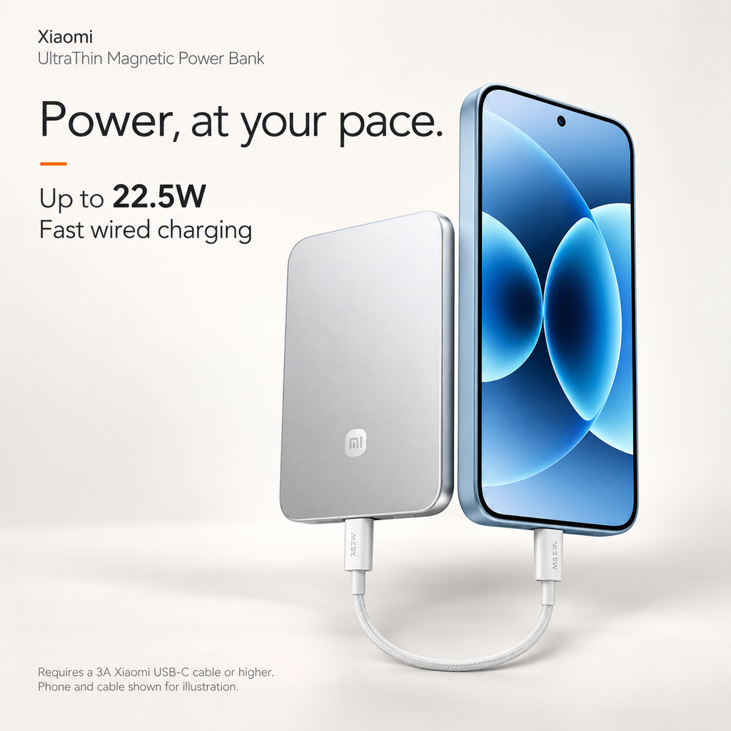 Xiaomi UltraThin Magnetic Power Bank 5000mAh – 15W Wireless & 22.5W USB-C Fast Charging