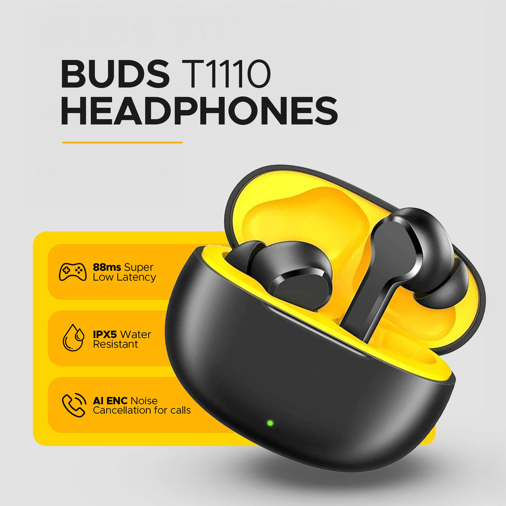 Buds T110 Bluetooth 5.4 Wireless Earbuds, 88ms Ultra Low Latency Gaming Mode, AI ENC Noise Cancelling for Calls, 38H Total Playtime, Deep Bass Stereo Sound, Headphones for iPhone/Samsung/Android