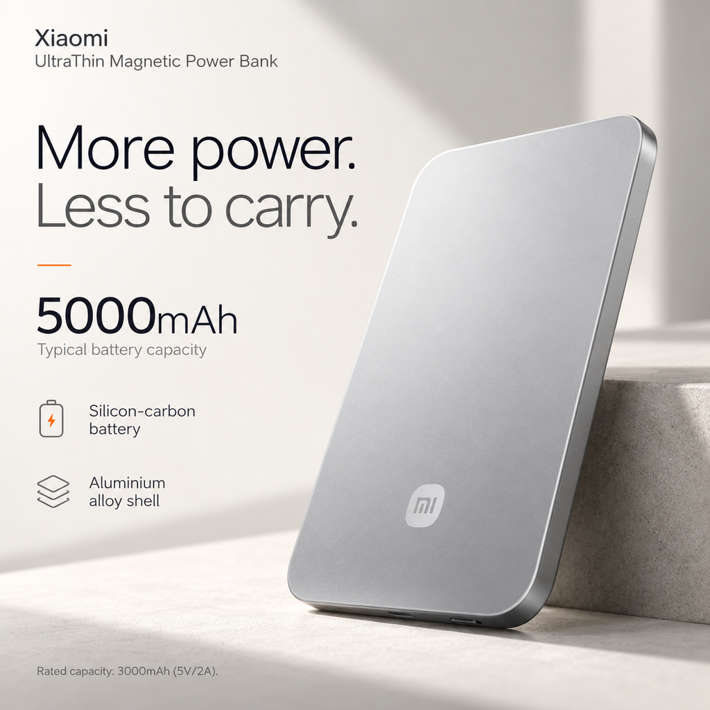 Xiaomi UltraThin Magnetic Power Bank 5000mAh – 15W Wireless & 22.5W USB-C Fast Charging
