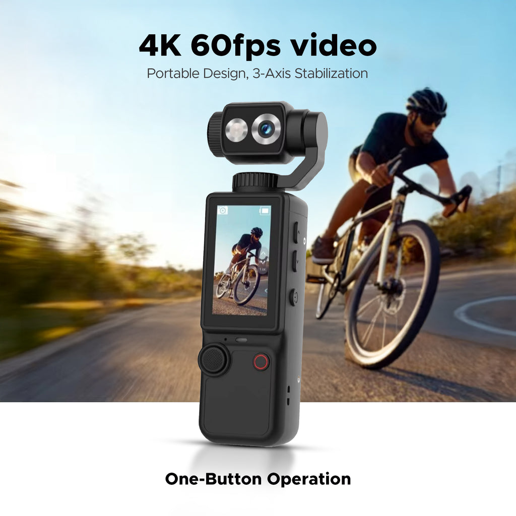 4K Vlogging Camera with Stabilizer, Pocket Handheld Video Camera, Mini Camera with Autofocus, Fill Light & Microphone, Portable Camera for YouTube, TikTok, Travel Recording
