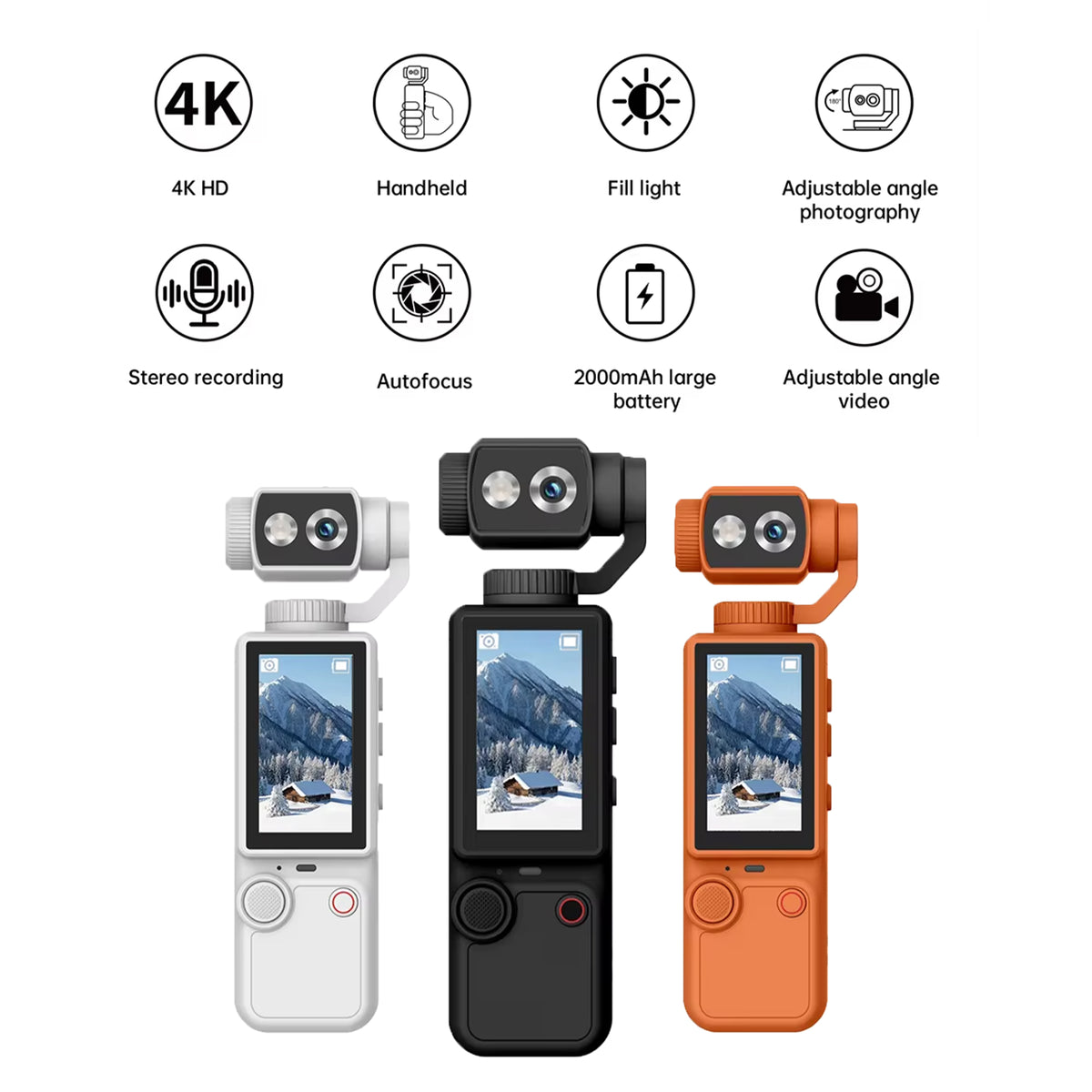4K Vlogging Camera with Stabilizer, Pocket Handheld Video Camera, Mini Camera with Autofocus, Fill Light & Microphone, Portable Camera for YouTube, TikTok, Travel Recording