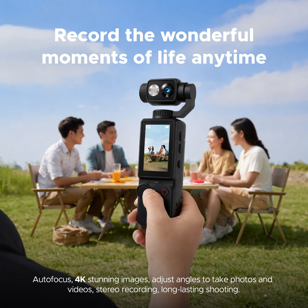 4K Vlogging Camera with Stabilizer, Pocket Handheld Video Camera, Mini Camera with Autofocus, Fill Light & Microphone, Portable Camera for YouTube, TikTok, Travel Recording