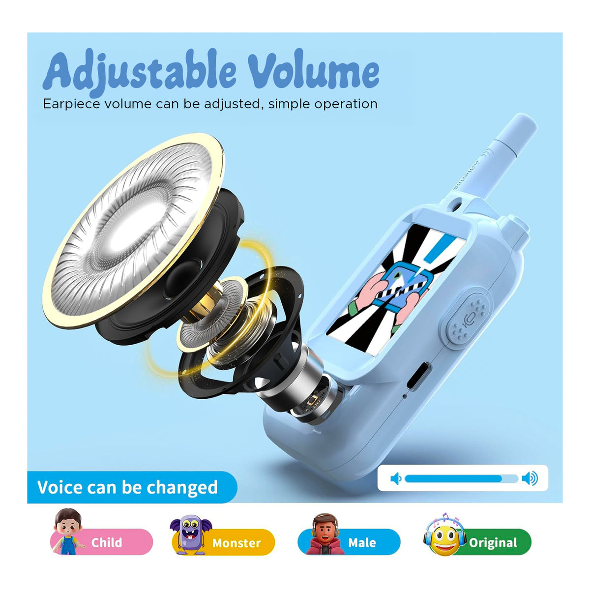 Kids Video Walkie Talkie Toy (2-Pack) with 2-Inch Screen and Fun Voice Changing Function for Boys & Girls