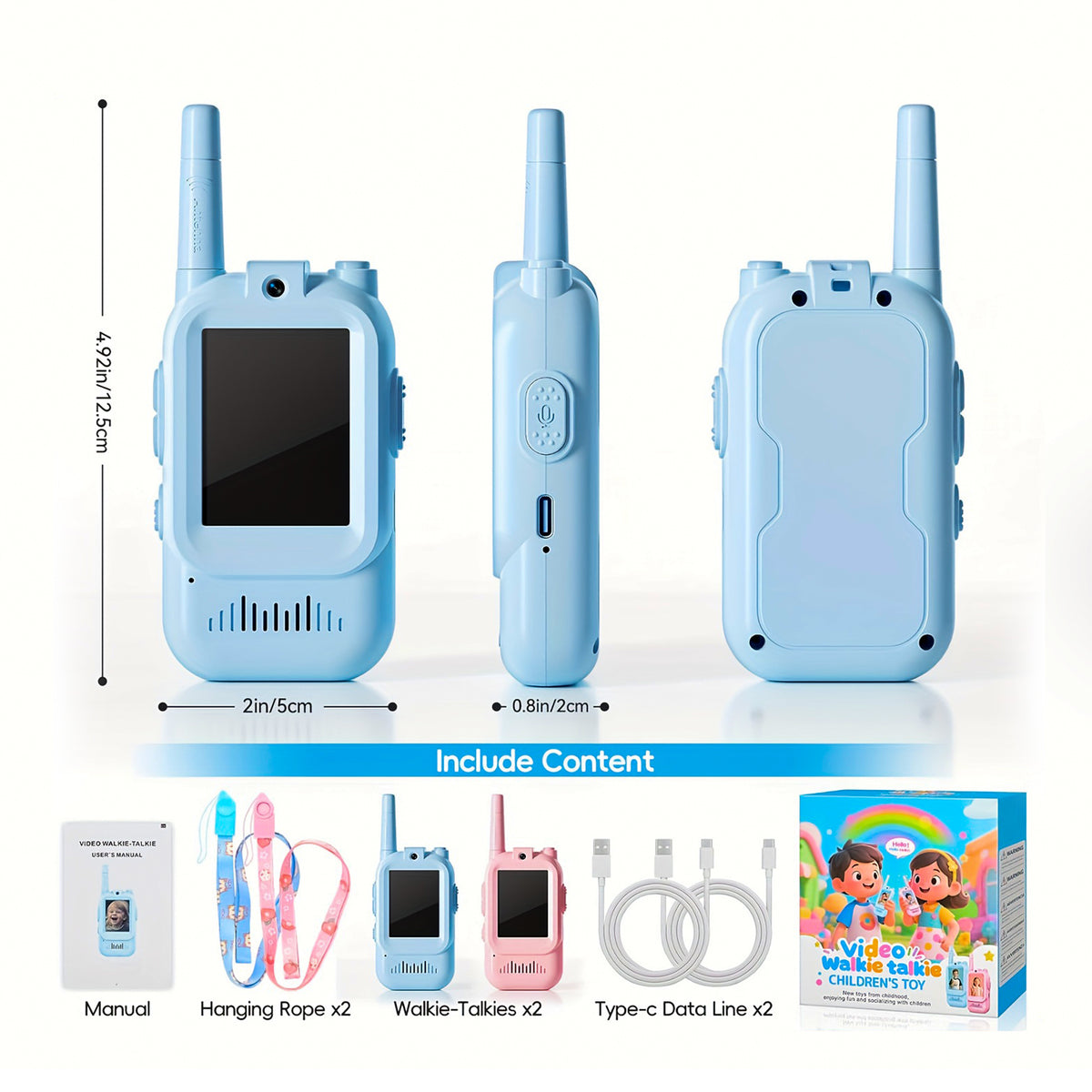 Kids Video Walkie Talkie Toy (2-Pack) with 2-Inch Screen and Fun Voice Changing Function for Boys & Girls