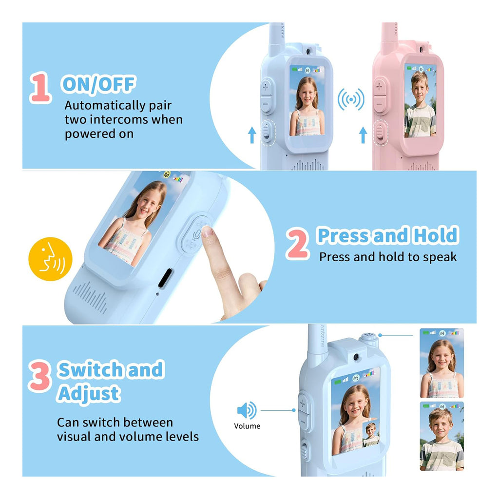 Kids Video Walkie Talkie Toy (2-Pack) with 2-Inch Screen and Fun Voice Changing Function for Boys & Girls