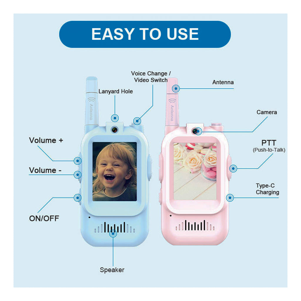 Kids Video Walkie Talkie Toy (2-Pack) with 2-Inch Screen and Fun Voice Changing Function for Boys & Girls