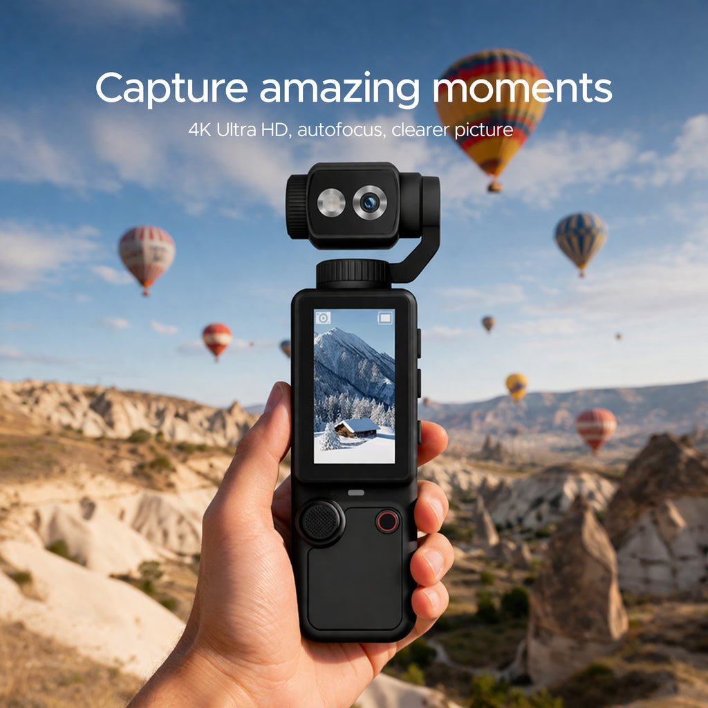4K Vlogging Camera with Stabilizer, Pocket Handheld Video Camera, Mini Camera with Autofocus, Fill Light & Microphone, Portable Camera for YouTube, TikTok, Travel Recording